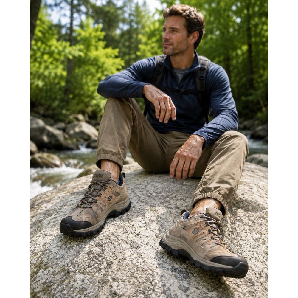 Skechers Men’s 9.5 Sport Trail SN4984 Tan Gray Suede Leather Hiking Shoes